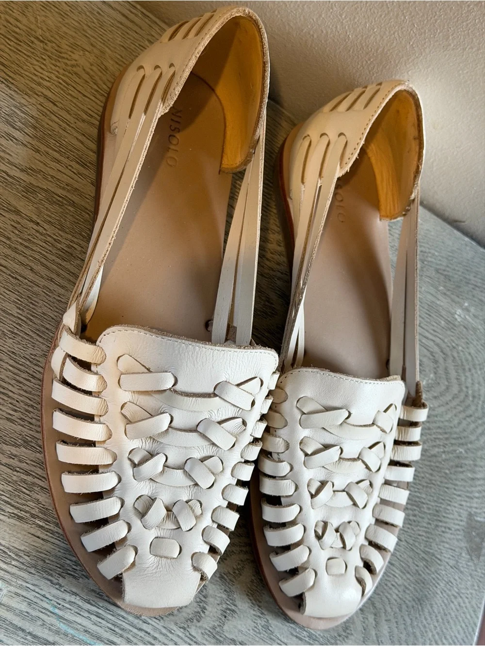 Nisolo Cream Leather Woven Huarache Loafers
